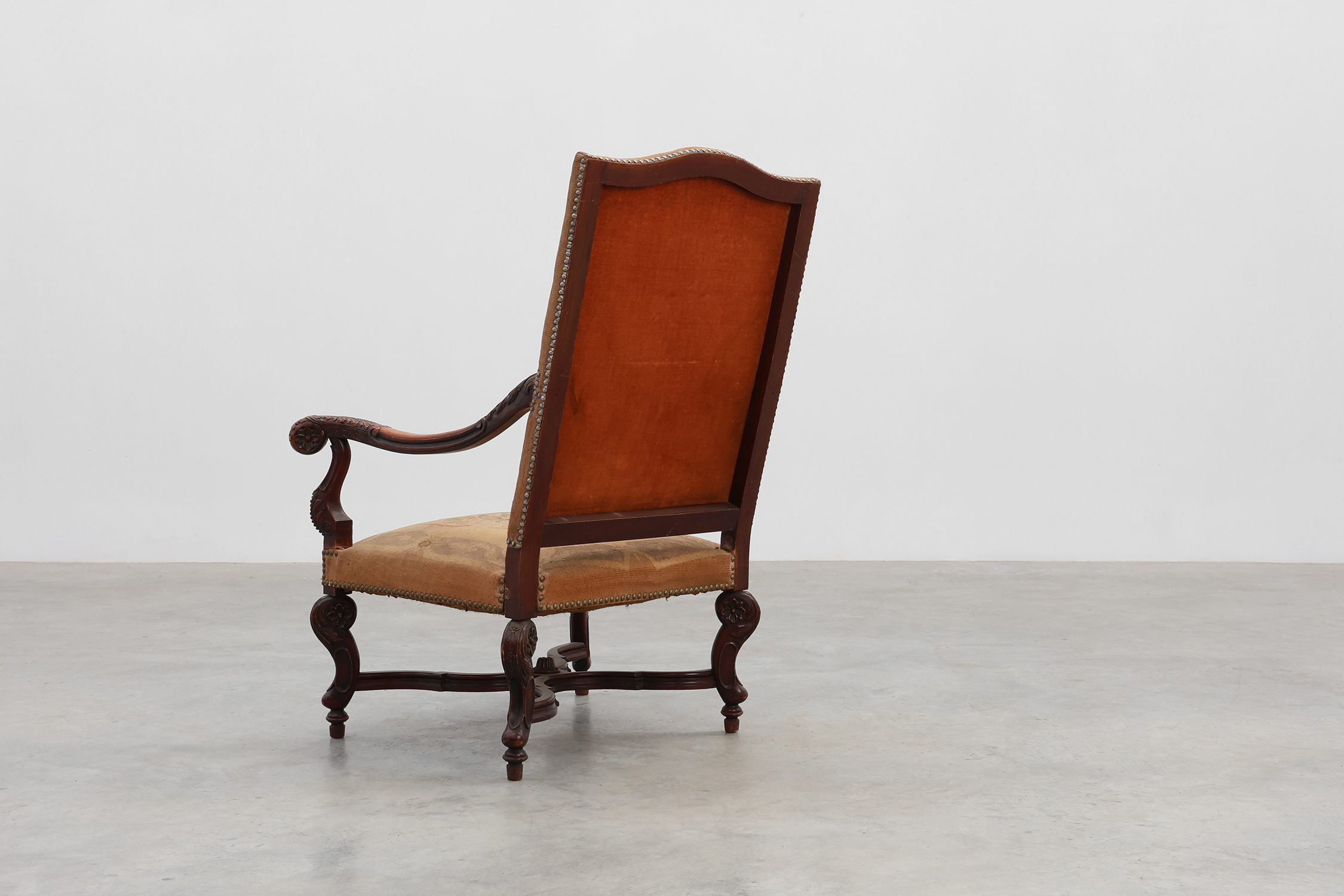 Carved Walnut Armchair with Scrolling and Tapestry Upholstery, France, circa 1800thumbnail